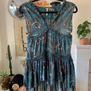 Free People Dress / Cover Up Blue Floral / Paisley Pattern